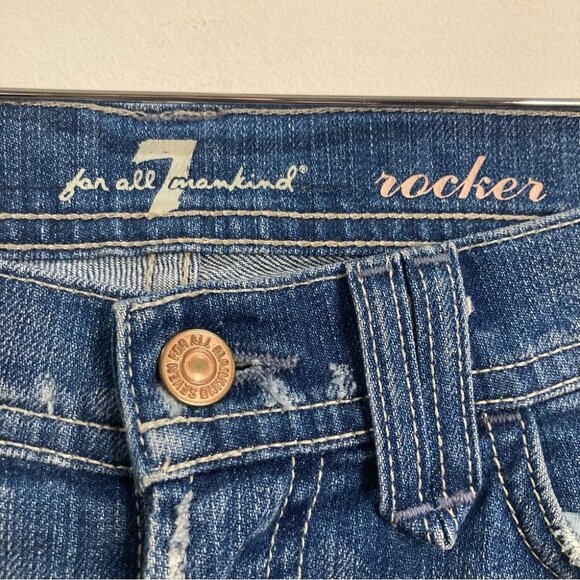 7 FOR ALL MANKIND Sz 26 Rocker Distressed Mid-Wash Wiskering  Low Rise Jeans - Picture 2 of 16
